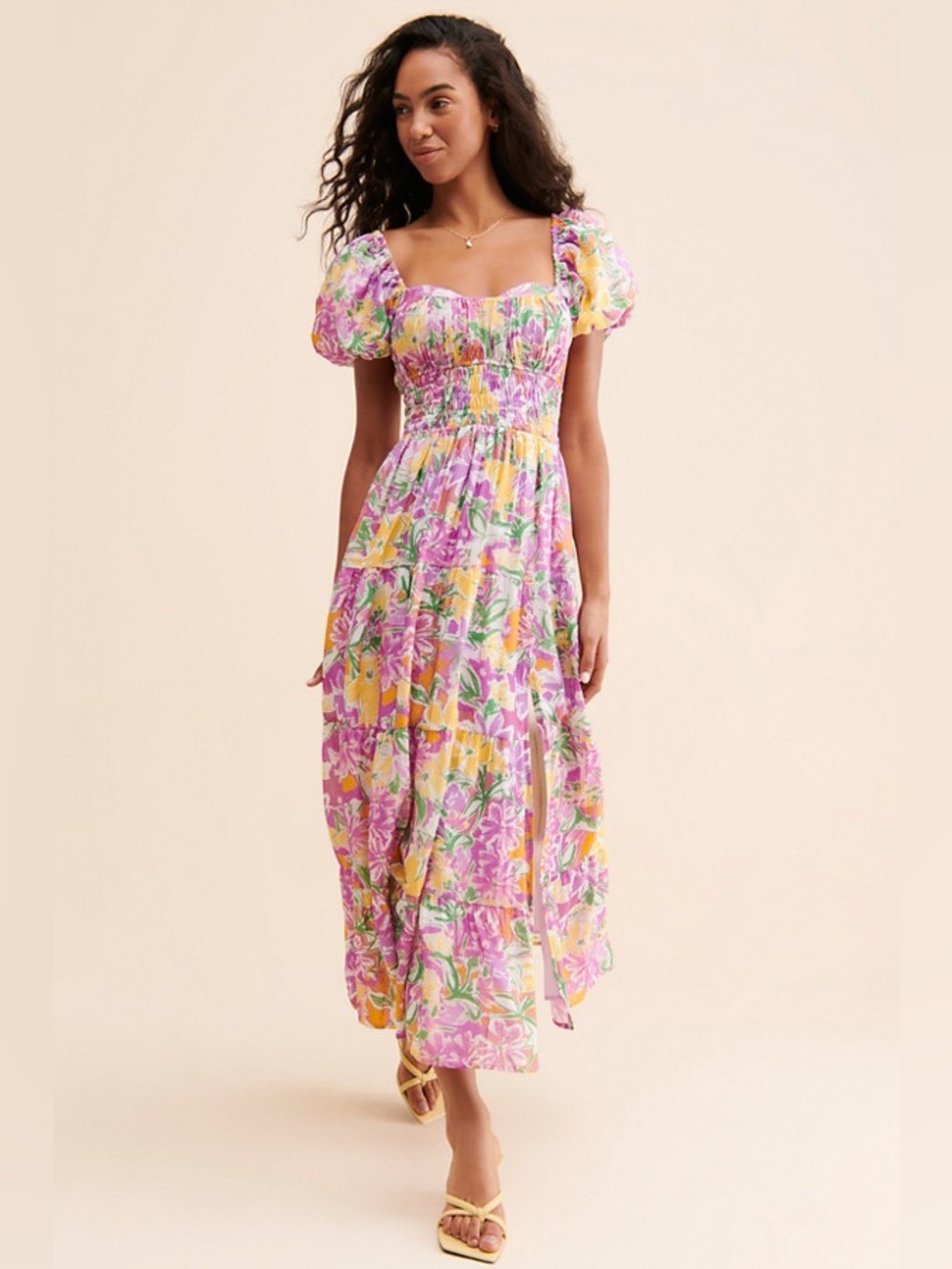 Astr the Label Florentina Maxi Dress Floral Puff-Sleeve